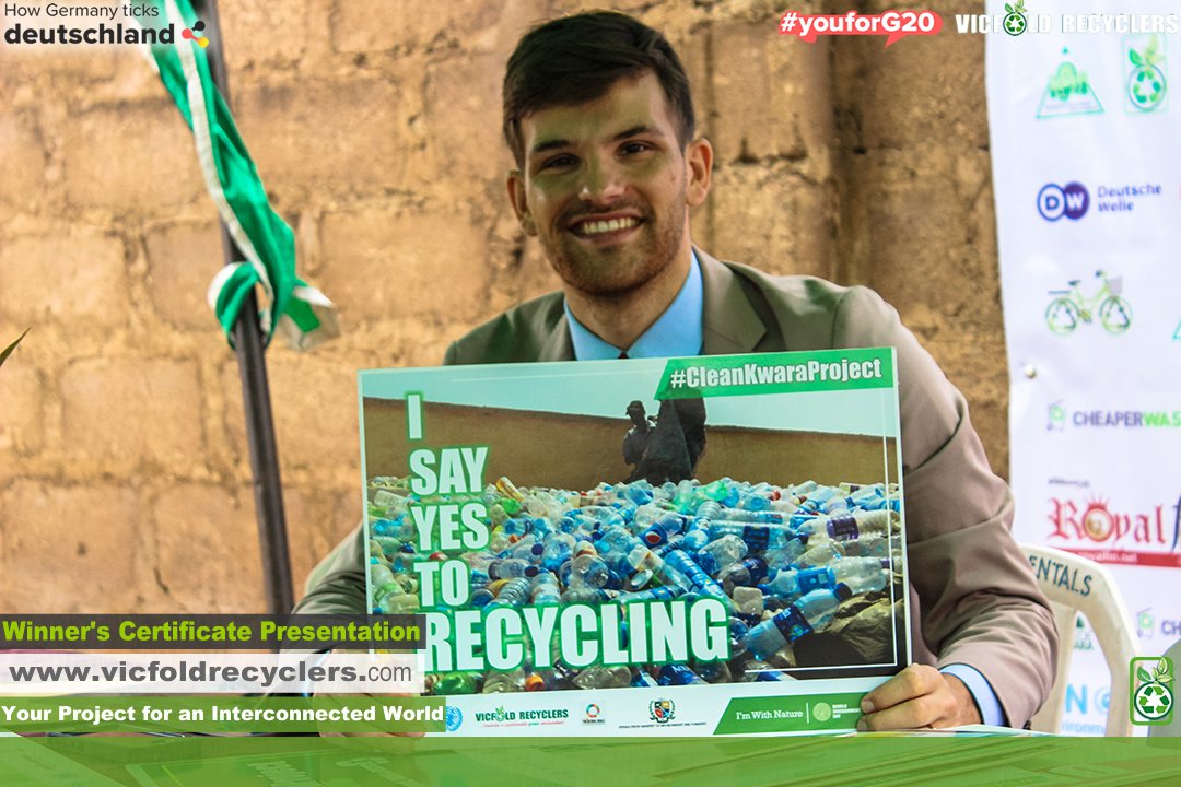 vicfoldrecycler's tweet photo. Stage was set for certificate presentation, but the rep. of @de_deutschland couldn't resist the message of #recycling and #cleankwaraproject https://t.co/CAQCRtYnvh
