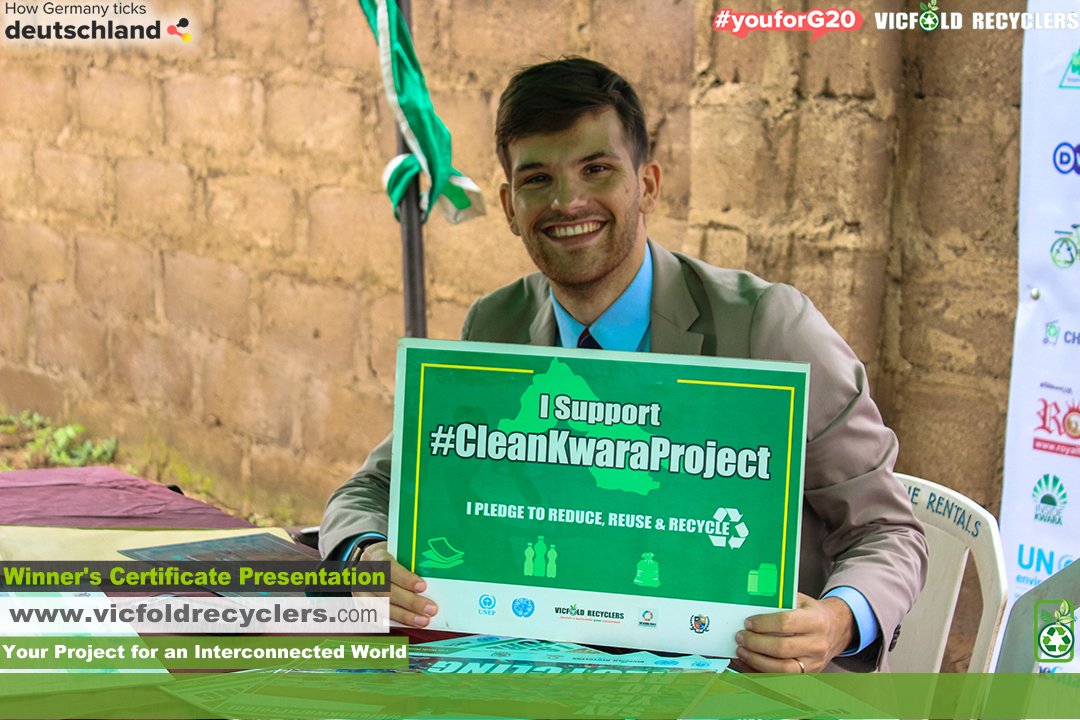 vicfoldrecycler's tweet photo. Stage was set for certificate presentation, but the rep. of @de_deutschland couldn't resist the message of #recycling and #cleankwaraproject https://t.co/CAQCRtYnvh