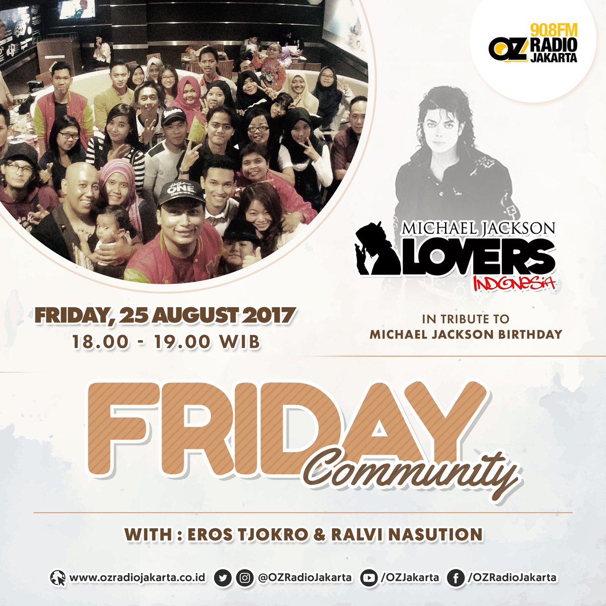 Infusionet's tweet photo. OZzers, hari ini kita bakal kedatangan temen2 dari @MJLovers_ID di #FRIDAYCOMMUNITY, ikutan gabung kita ngobrol2 yuk sore ini jam 6 - 7! https://t.co/b2CyVgHLya