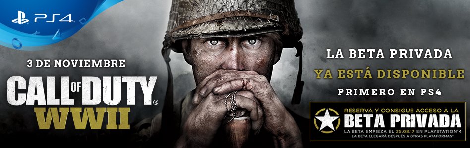PlayStationES's tweet photo. ¡Sorteamos 2 claves para la beta de #CODWWII en #PS4 entre los que hagan RT a este Twit! Hoy a las 12.00 (hora española) sabremos ganadores😉 https://t.co/HUYtUVCpiv