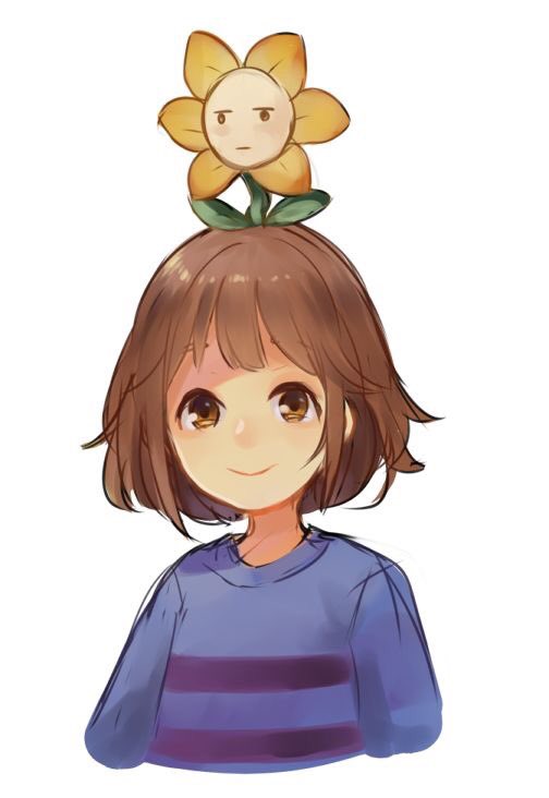 AMercifulChild's tweet image. "Hehe, I got Flowey on my head."