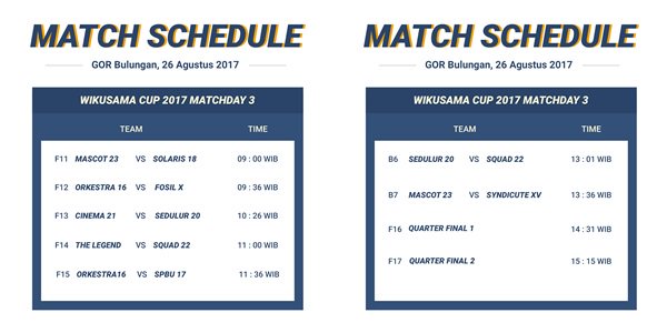 WikusamaCup's tweet photo. Selamat siang semuaaa!! mimin share jadwal hari ketiga besok!! jangan lupa datang untuk mendukung tim favorit kalian yaa #wikucup2017jakarta https://t.co/Ny9YV3koVz