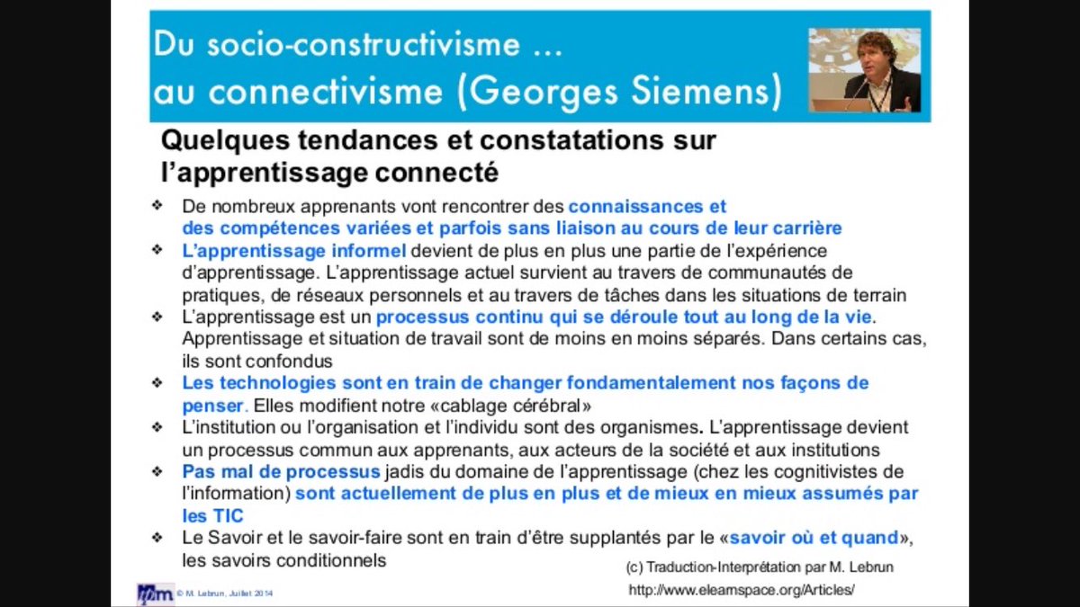 mlebrun2's tweet photo. Comme le dernier point sur le #connectivisme (dernière puce en bas) a été mal compris ou twitté ... voici tableau complet (ma traduction) 😉 https://t.co/IvGs3gBcxT
