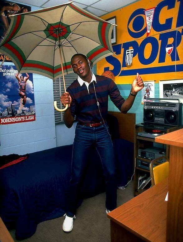 Michael Jordan in his dorm room, 1983.
