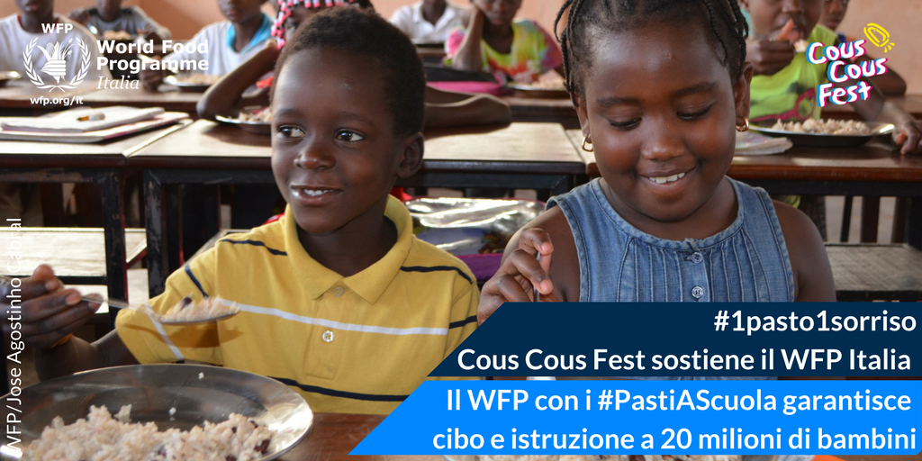 Cous_Cous_Fest's tweet photo. Insieme al @WFP_IT per nutrire il futuro dei bambini. Dona ora➡https://t.co/coRB0jYC34 #1pasto1sorriso #iostoconWFP #CousCousFest #XXEdition https://t.co/aJnQcWbNws