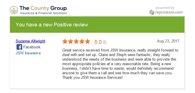 jswinsurance's tweet photo. We love hearing from our clients about their experience with JSW! Thank you for your review Suzanne!  #feedbackfriday https://t.co/epuCh6NPMn