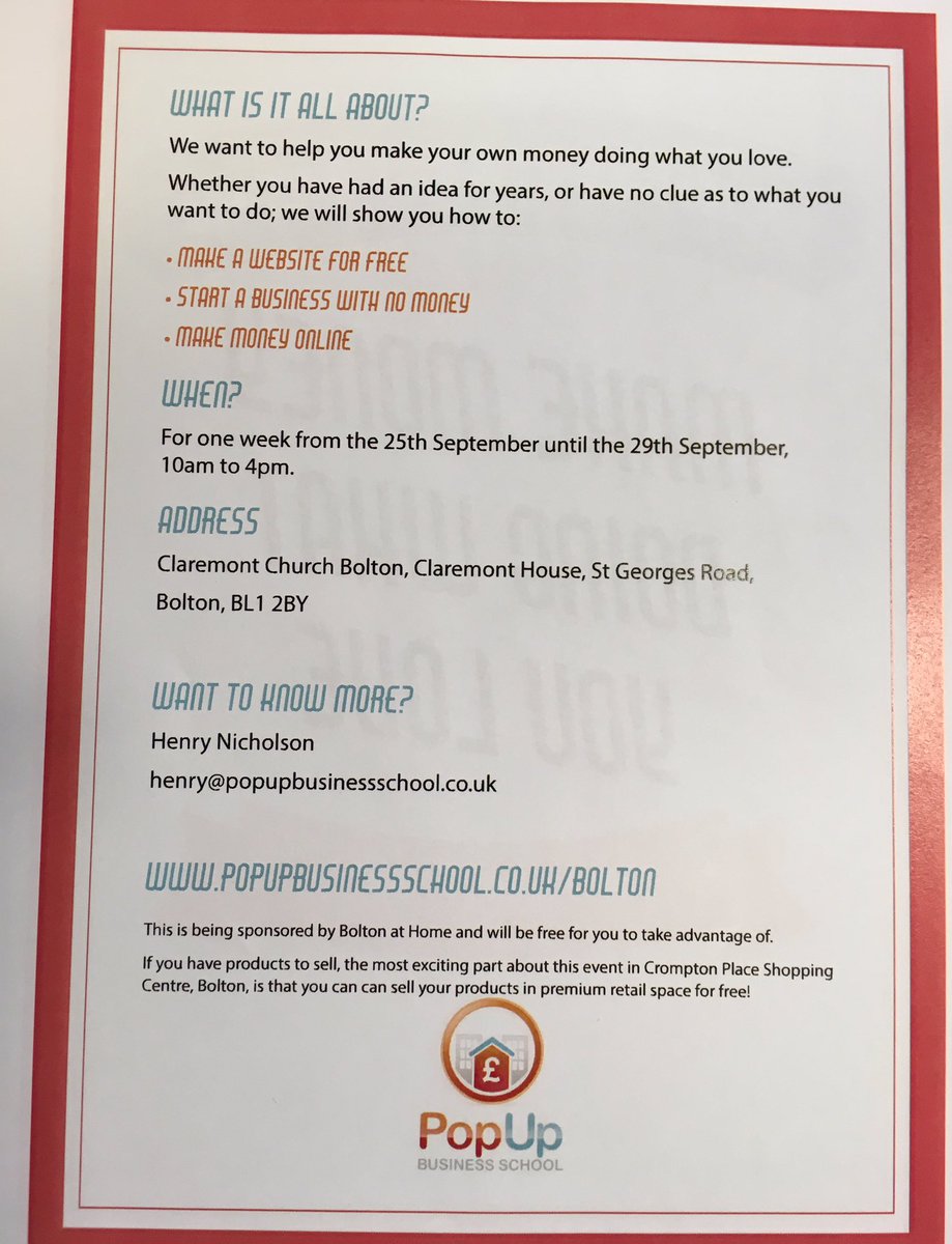 Good people of #Bolton only 1 month to go until <a href="/popUPbusiness/">PopUp Business is now @therebelschool</a> come back to town. Check out their website