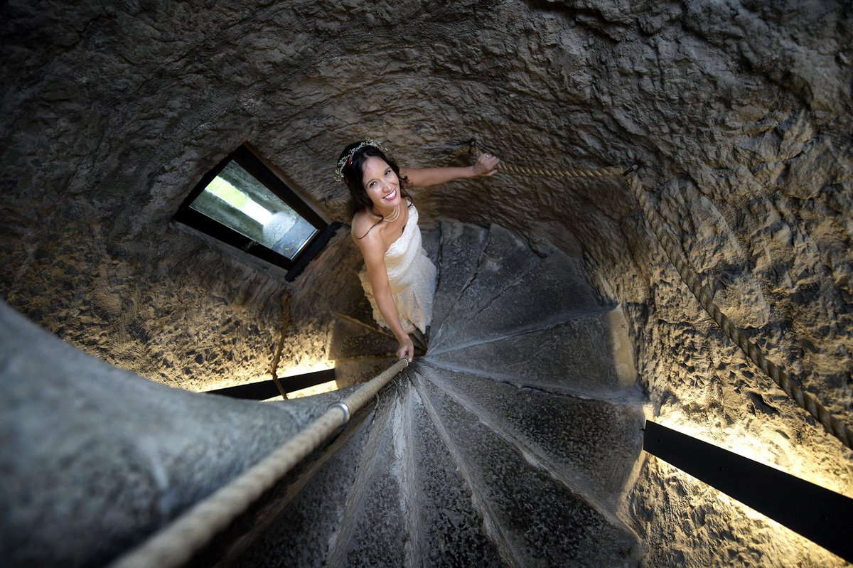 CloghanCastle's tweet photo. The stunning bride Catherine taking the original tower stairs to capture some fabulous &amp; unique photos @dillonphotos 
#Stunner #spiralstairs https://t.co/MXDocj8PMZ