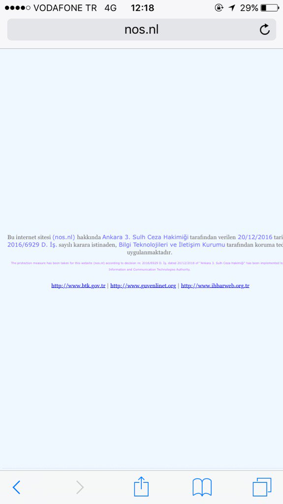 NOS.nl wordt sinds december 2016 geblokkeerd door de Turkse autoriteiten. Geen nieuws, gewoon even #indeherhaling