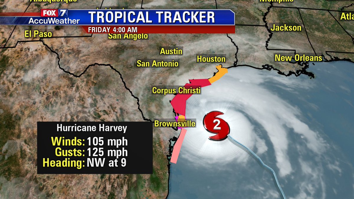 #HurricaneHarvey on the verge of becoming a major hurricane (CAT 3) Much more on local impacts from Harvey on #GoodDayAustin til 10am.