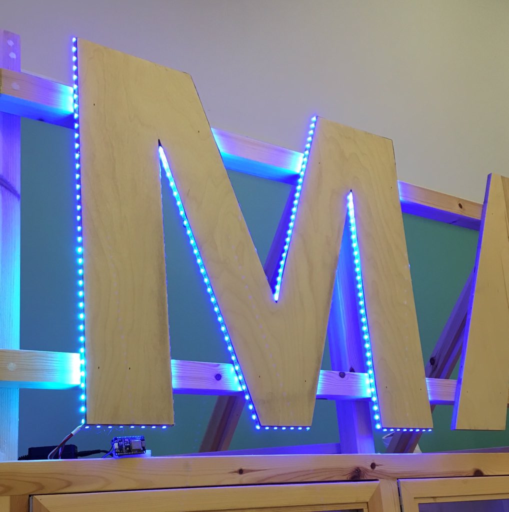 HarrisPreston's tweet photo. A big thank you to @prestonhack and all who helped to light the Makerspace sign over the last 6 sessions. It looks great! #harrismaker https://t.co/JIz3ASMeUR