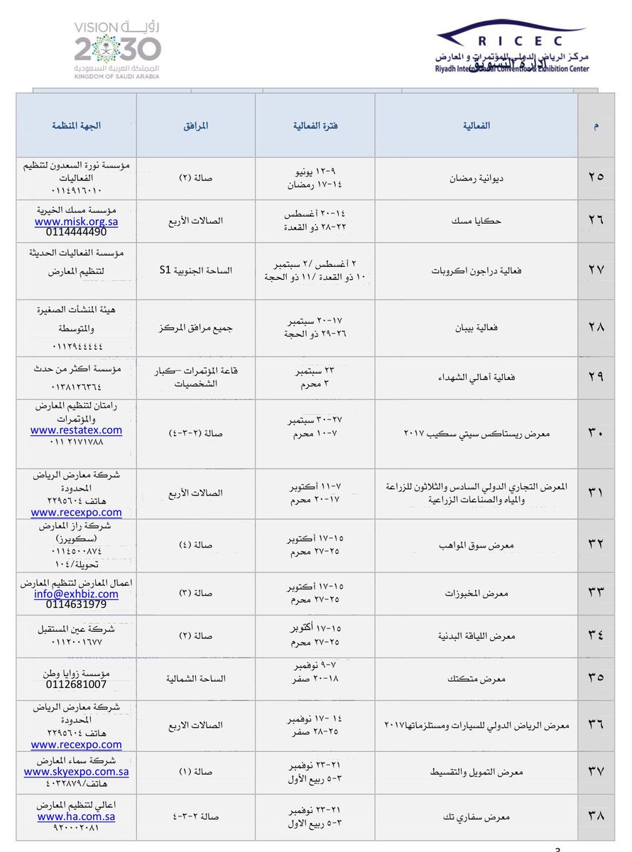 جدول معارض الرياض 2021