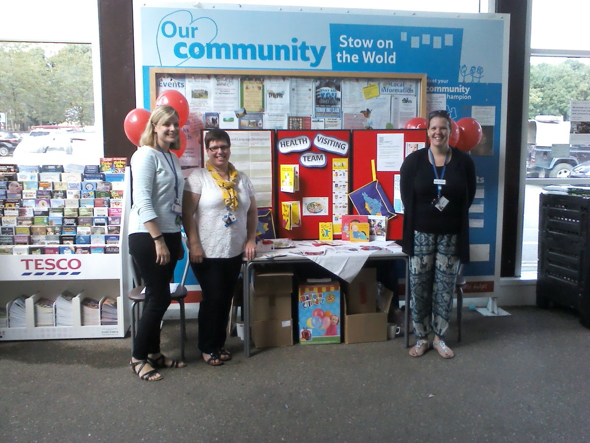 Tescocommunity3's tweet photo. Local Health Visitors Sarah, Jo & Nicky raising awareness during #HVweek17 @unite_CPHVA @tesco https://t.co/QIhVV1WIry