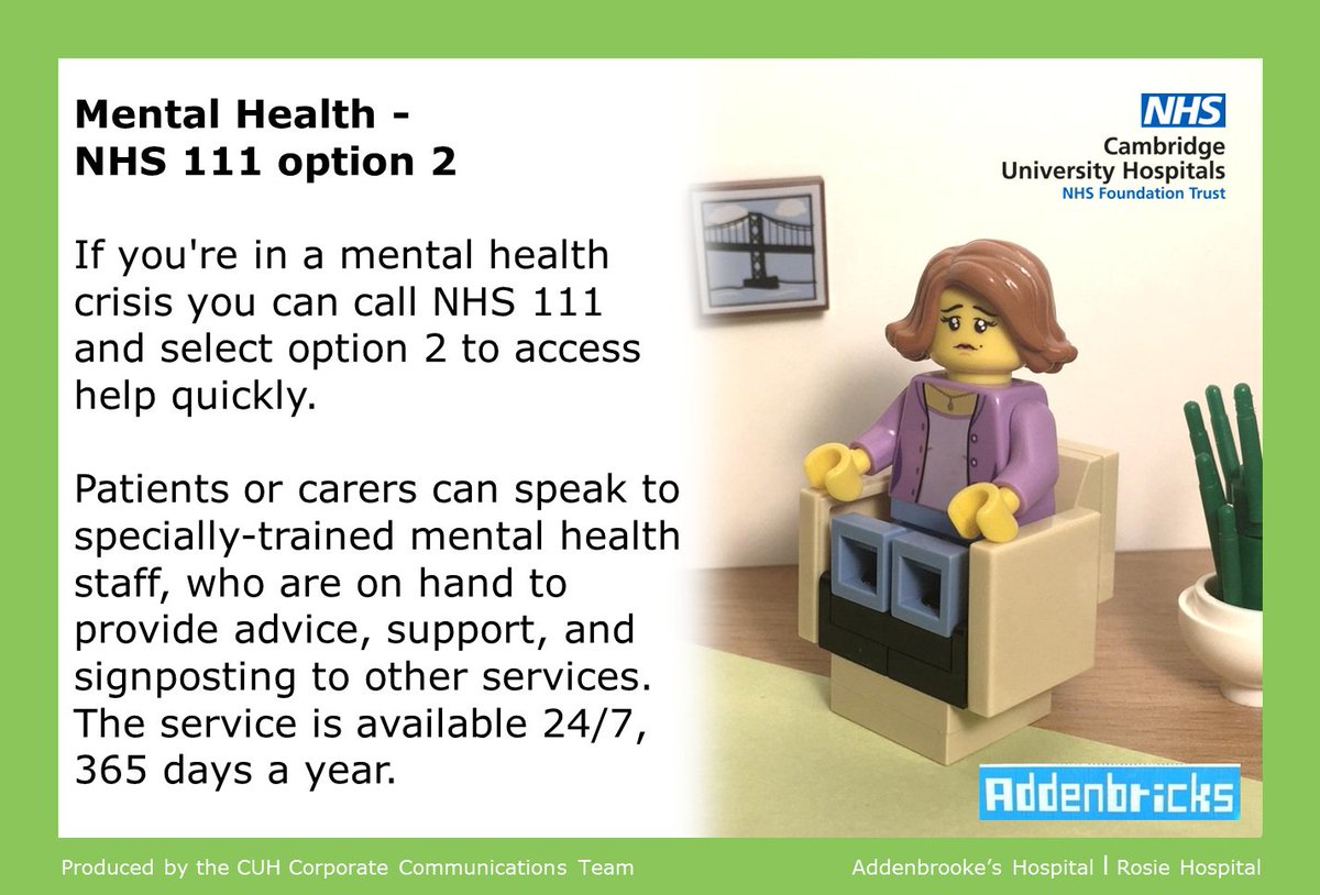 CUH_NHS's tweet photo. If you're having a #mentalhealth crisis you can call NHS 111 &amp; choose option 2. They're there to help you. #HelpCUH this #BankHolidayWeekend https://t.co/64hT71DxcD