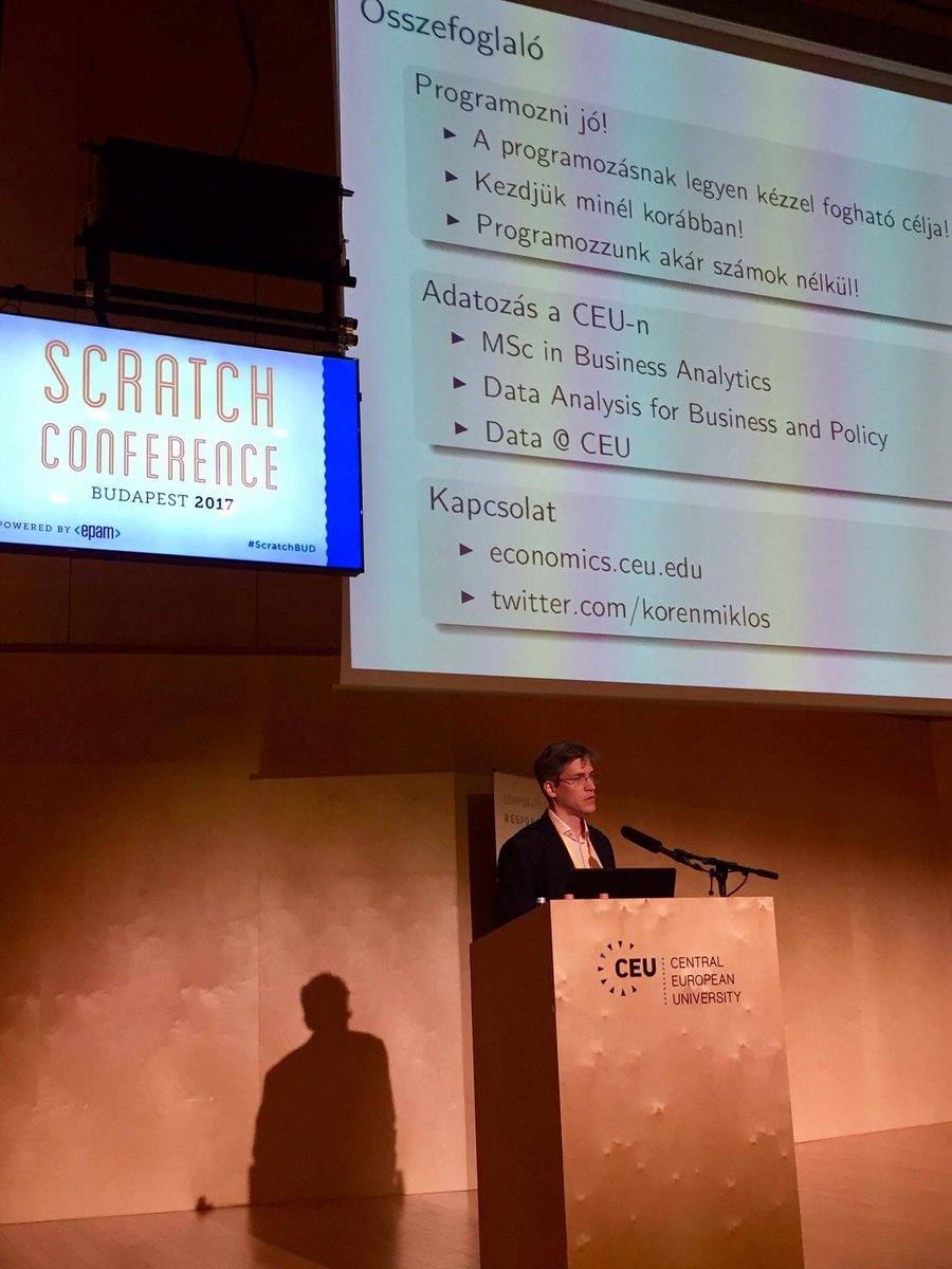 ceu's tweet image. .@korenmiklos, head of Econ &amp;amp; Business @ceuhungary, on teaching #dataoriented  #coding to beginners @Scratch2017BUD