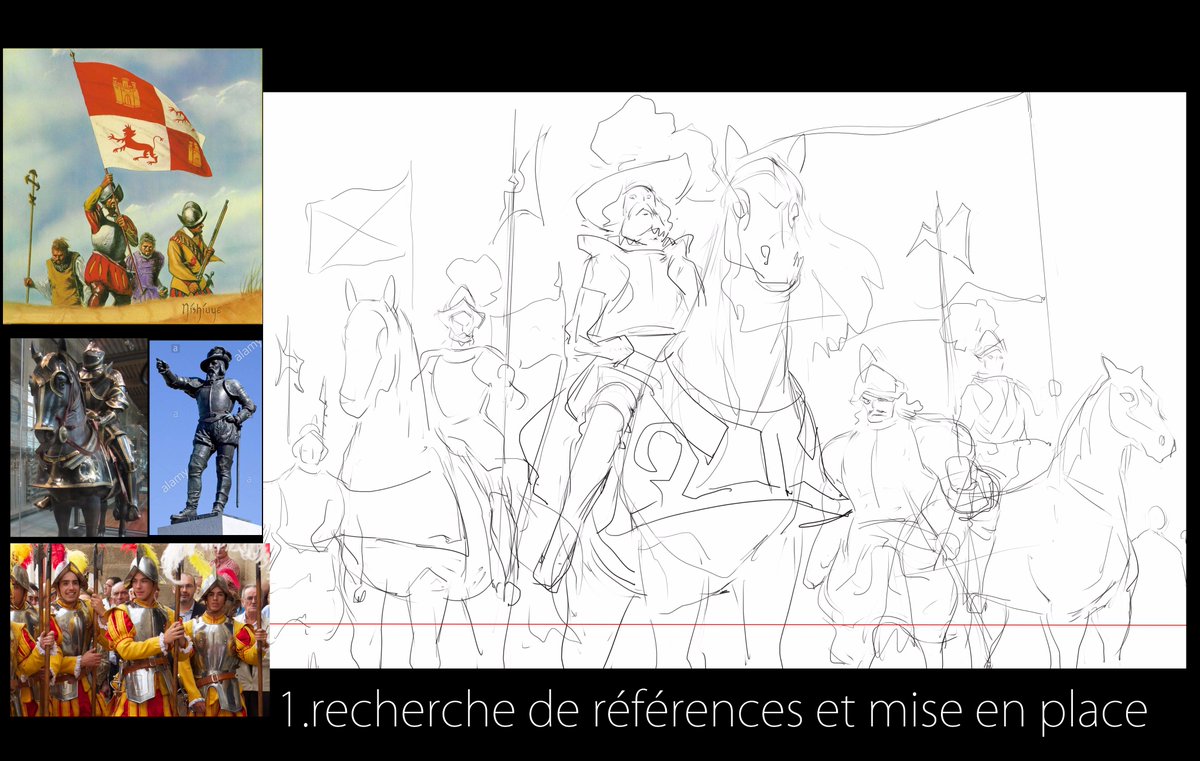 Étapes de travail sur le dessin de l'Épopée temporelle de Cyprien @MonsieurDream
Pour obtenir un bon resultat il faut y aller petit à petit.
