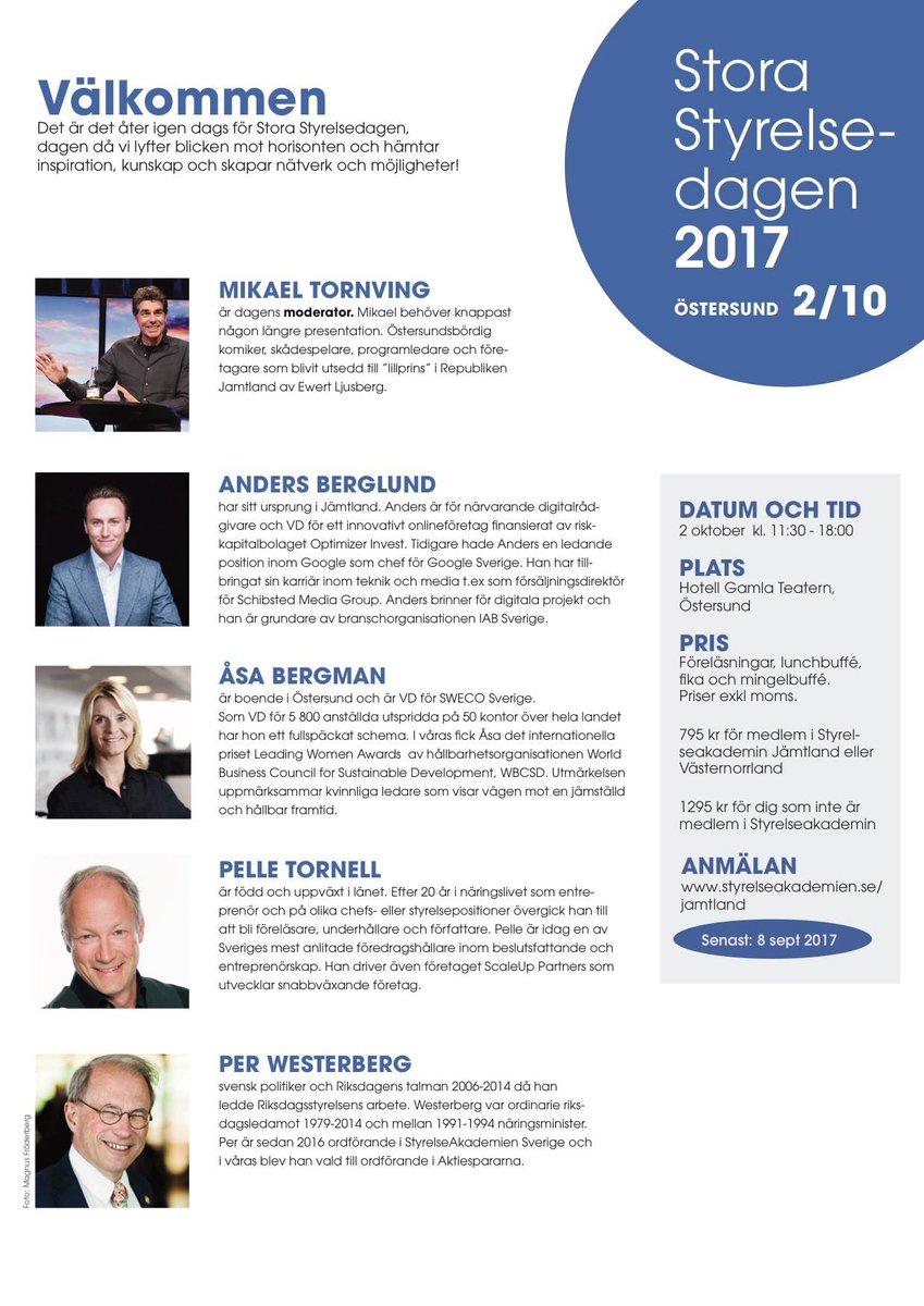 iucmarlene's tweet photo. Det är hög tid att anmäla sig till Stora Styrelsedagen 2017!
https://t.co/yG5maVxv20 #östersund #iuczgroup  @StyrelseAkademi https://t.co/yPTK4iOVeg