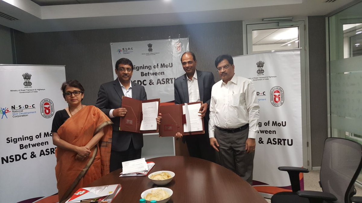 Asrtu2015's tweet photo. MOU Entered between ASRTU &amp; NSDC for driver training program https://t.co/xvp1GIo9SQ