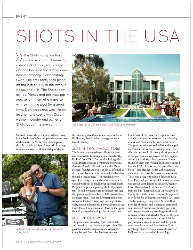 shotsmedia's tweet photo. Nice article in Sign Magazine Europe! Shots Sales week and Party!
#shots #shotsmedia #shotsmediaparty #party #shotsamerica https://t.co/kQFLQN9D9p