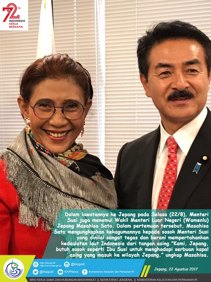 18.Menteri <a href="/susipudjiastuti/">Susi Pudjiastuti</a> juga bertemu Wamenlu 🇯🇵 Masahisa Sato. Masahisa mengatakan, 🇯🇵 ingin belajar cara 🇲🇨 mempertahankan lautnya.