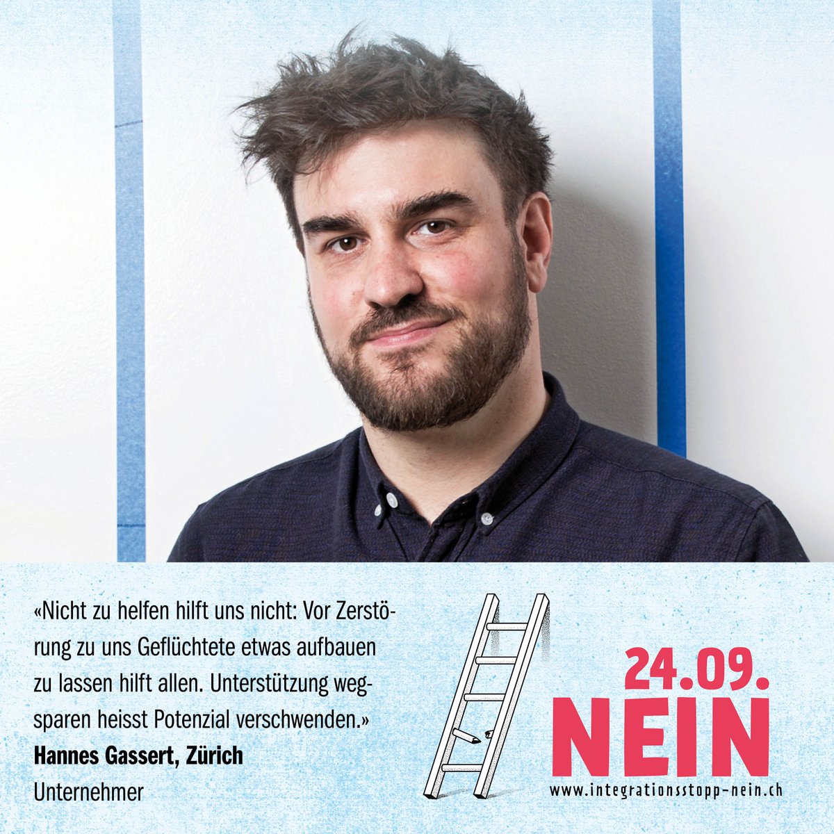 «Nicht zu helfen hilft uns nicht», sagt <a href="/hannesgassert/">Hannes Gassert</a> - und stimmt Nein zum #Integrationsstopp!