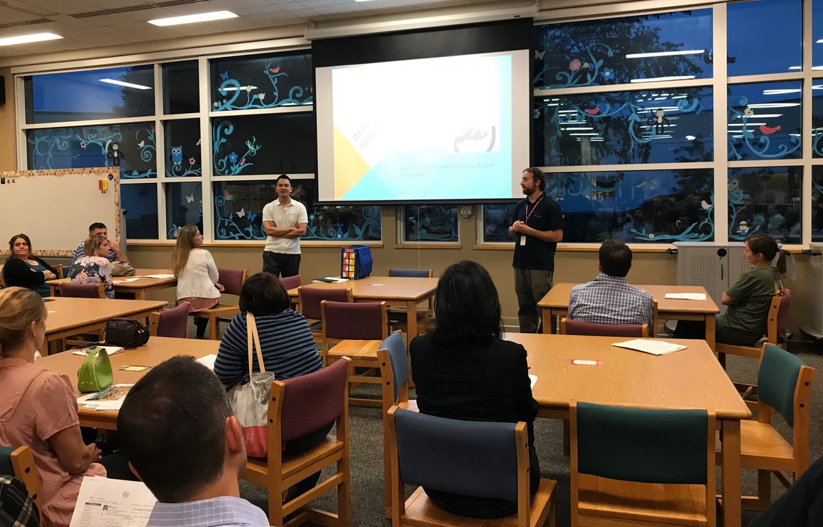 BVMSLMC's tweet photo. 6th, 7th, and 8th Guided Study teachers present to parents in library at Back To School Night with library media specialist. #Libraryhub https://t.co/xmLjmXcy4u