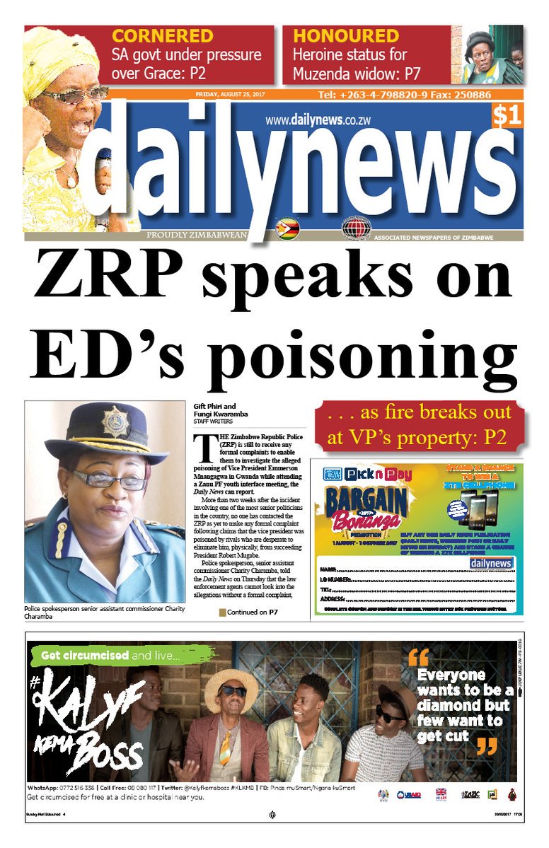 umzamocapital's tweet photo. #ZimFrontPages 25 August 2017 https://t.co/4qJkh2BoVp