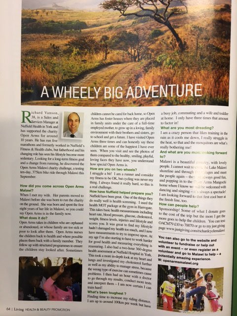 OpenArmsMalawi's tweet photo. Great article with @VansonRichard talking about #CycleMalawi in #YorkshireLivingMagazine https://t.co/OsOY353DBg