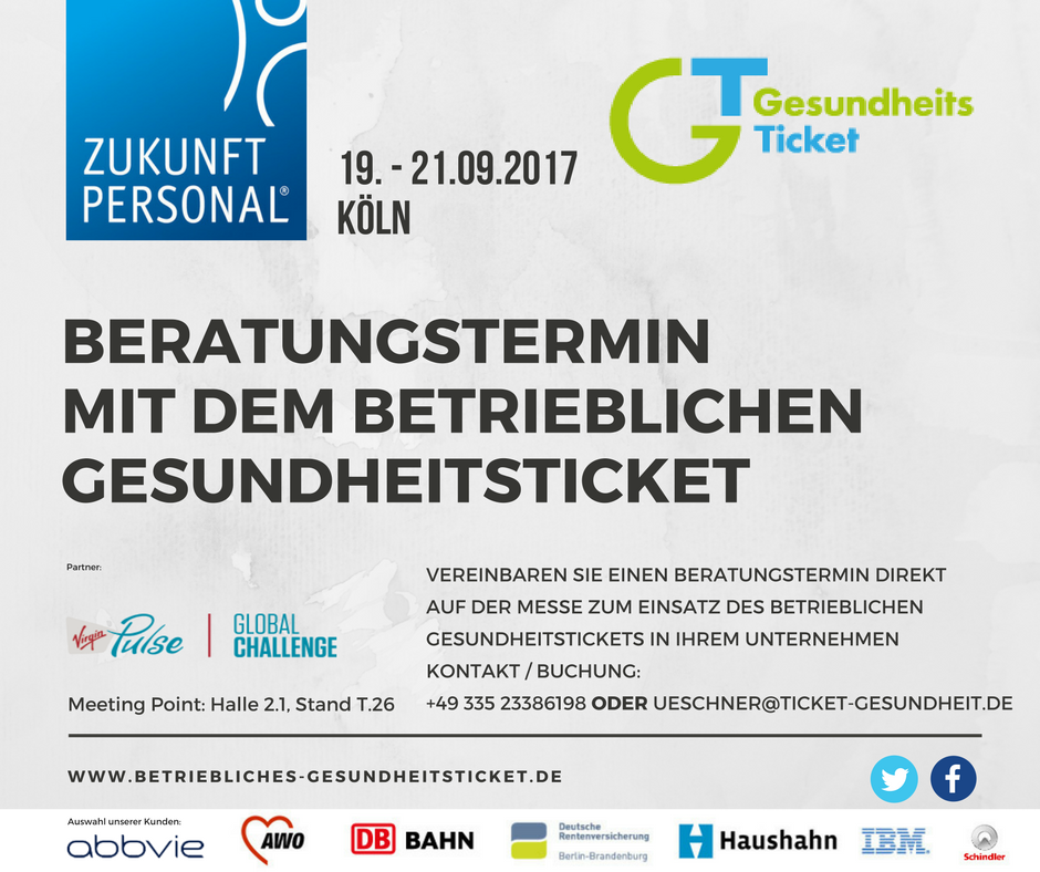 GesundTicket's tweet photo. #Prävention #betriebliche #Gesundheitsvorsorge mehr als 6.000 zertifizierte Partner #GesundTicket #zp17 #Köln #BGM https://t.co/AjLZDqTIOx https://t.co/vru9VP89wB