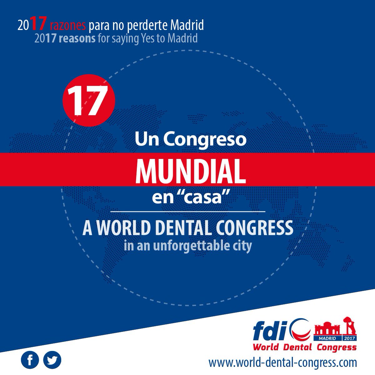 FDI_WDC's tweet photo. #2017ReasonsToSayYesToMadrid
17th: A World Dental Congress in an unforgettable city.
🇬🇧 https://t.co/CcEn9d8rCD https://t.co/Xco0bcSwG0
