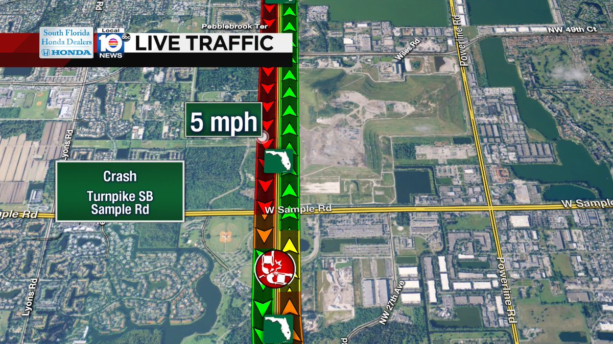 Crash on Turnpike SB at Sample Rd #traffic https://t.co/cLQJ2LWelF