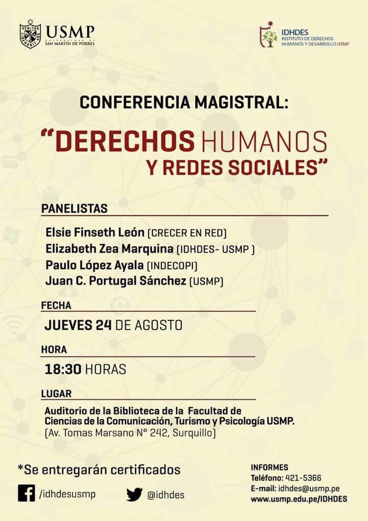 EliZea_derecho's tweet photo. Excelente jornada ayer sobre "Derechos Humanos y Redes Sociales" gracias @IndecopiOficial #CrecerEnRed 
Gracias @fcctp_usmp @IDHDES USMP https://t.co/5DyxG6RoRY