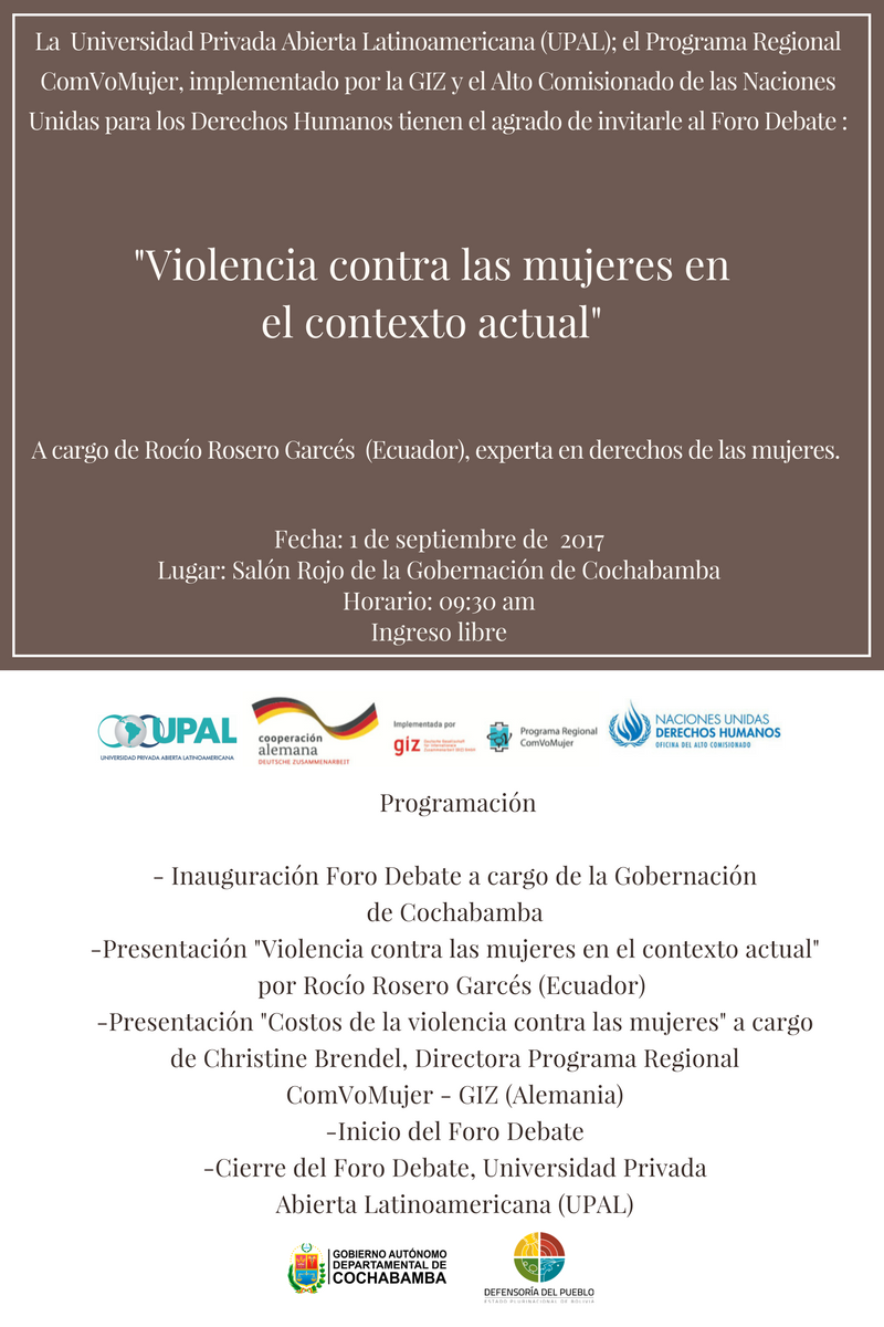 OntiverosTames's tweet photo. Foro Debate:
"Violencia contra las mujeres en el contexto actual"
UPAL, ConVoMujere GIZ, Naciones Unidas, DIO, DCT, @GobernacionCbba https://t.co/s7lgLef6Du