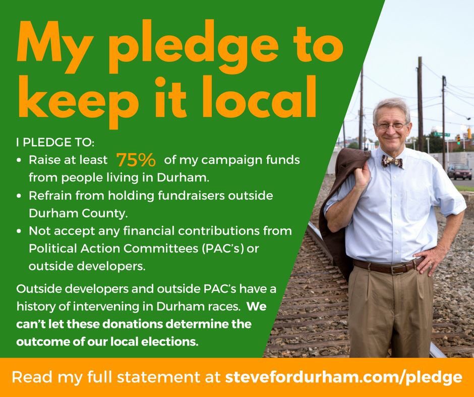 stevefordurham's tweet photo. Money matters in politics- we should care who funds our local races. Read my full pledge at https://t.co/MWjsgXmpj3 #stevefordurham https://t.co/WZsQCh6ixm