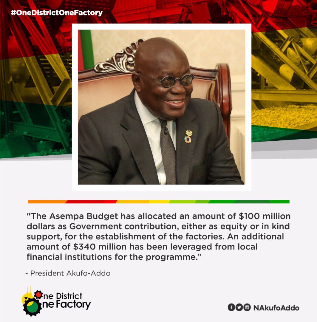 NAkufoAddo's tweet image. There is a lot of financial support for the #OneDistrictOneFactory initiative, from government and financial institutions.