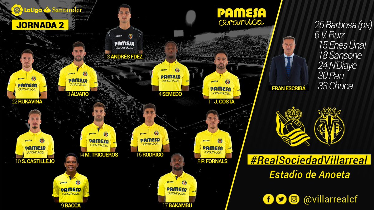 VillarrealCF's tweet photo. #RealSociedadVillarreal | ¡Y aquí están los 1️⃣1️⃣ jugadores que saltarán al terreno de juego frente a la @RealSociedad! https://t.co/9IcTiwt6mk