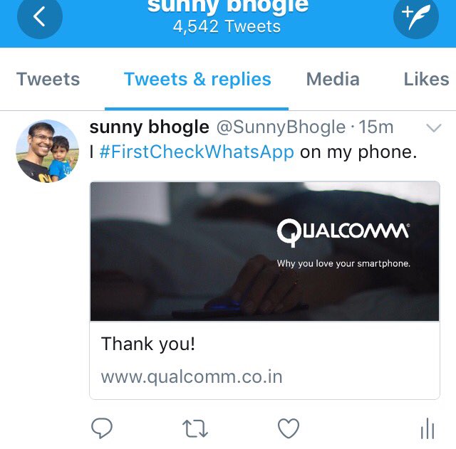SunnyBhogle's tweet photo. @qualcomm_in @HTC_IN I #FirstCheckWhatsApp on my phone https://t.co/01VBr72wz4