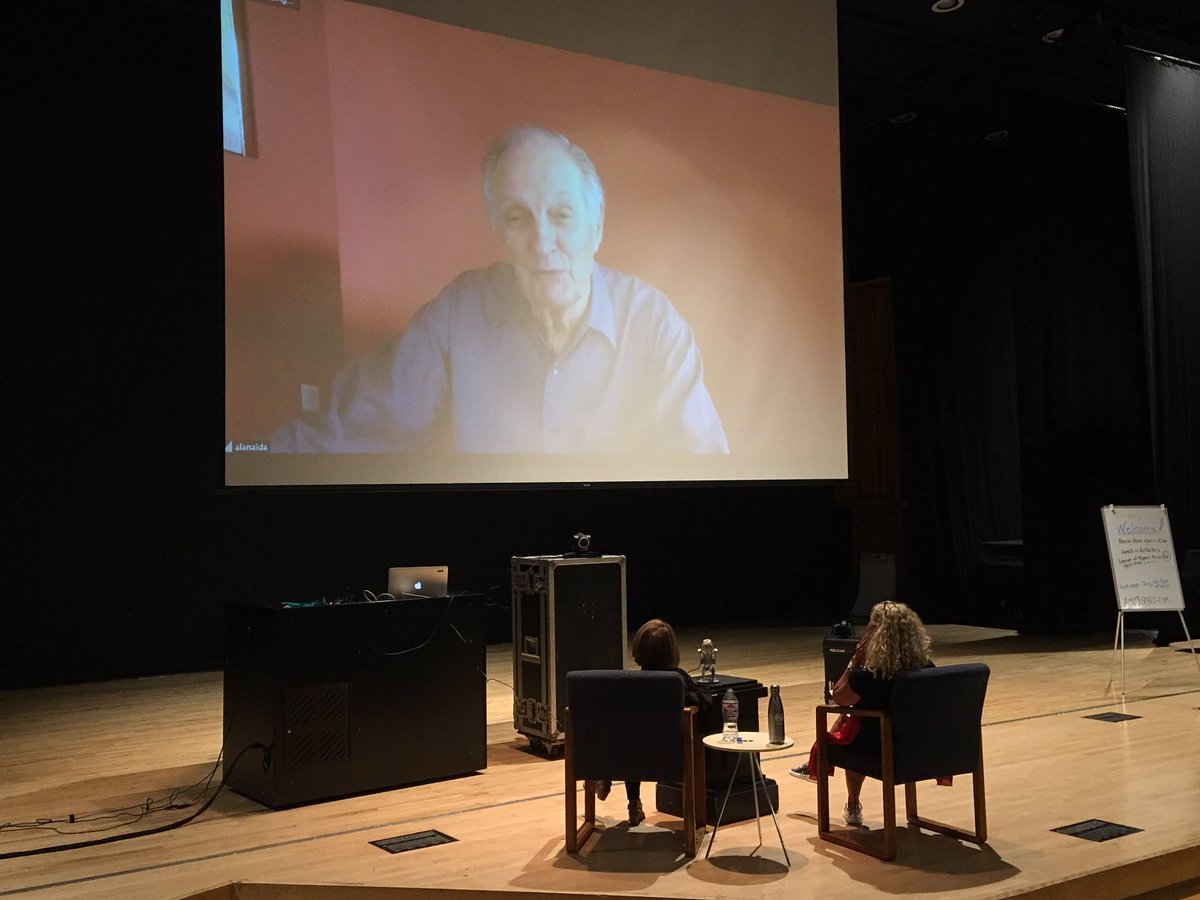 Bonifer's tweet photo. Alan Alda addresses #AIN17 on how he uses #Improvisation to help scientists share stories. #storytelling #science #Spolin https://t.co/MW2CEi89aM