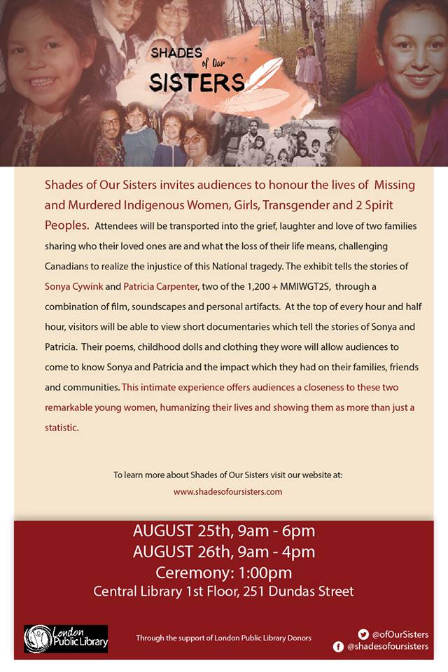 londonlibrary's tweet photo. Don't forget to join us for the @ofOurSisters Closing Ceremony tomorrow, Saturday, August 26th 1pm at Central Library #MMIWGT2S #HowSheLived https://t.co/TmipcJyC53