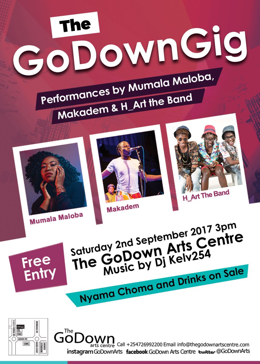 GoDownArts's tweet photo. Your next Sat 2nd Sep 3pm @GoDownArts, performances by @MumalaMaloba, @Makadem &amp; @H_ARTTHEBAND. Free Entry! #GoDownGig https://t.co/Q3Ei85dT3v