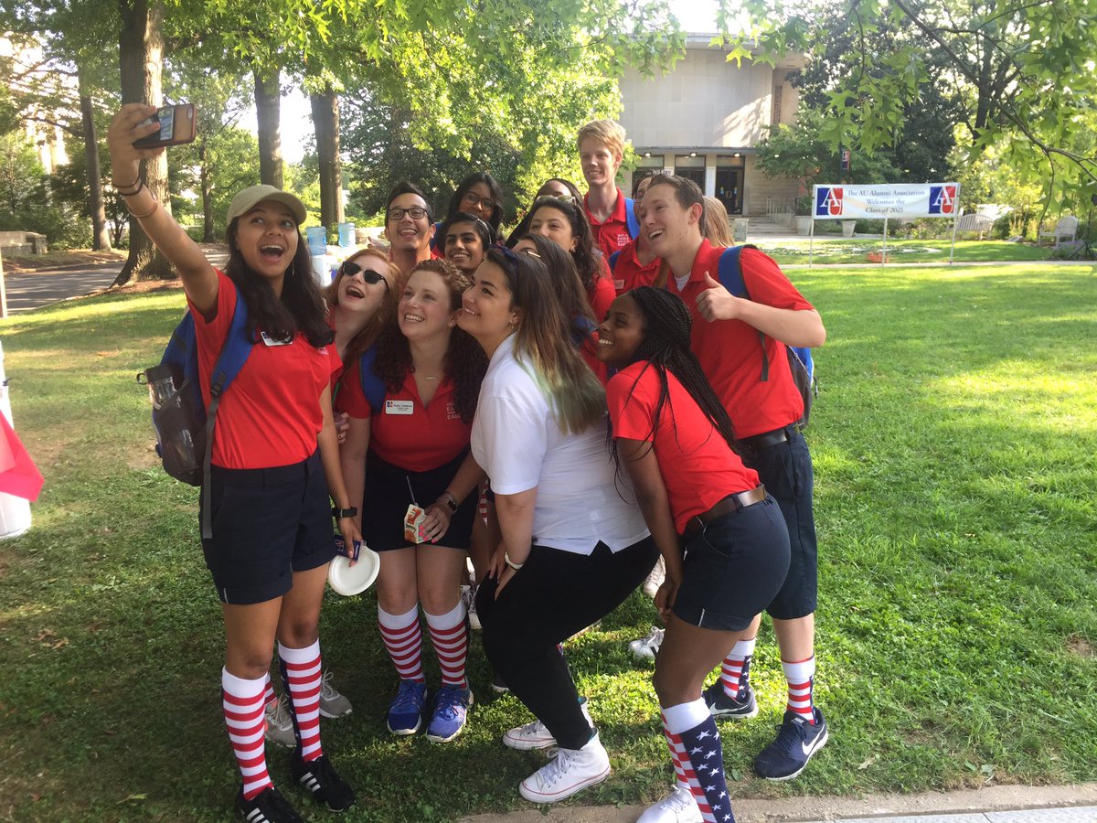 AUOrientation's tweet photo. The OLs are ready for convocation, but first a quick selfie! #AUWelcome #YourHomeAU https://t.co/e85rjmFeWc