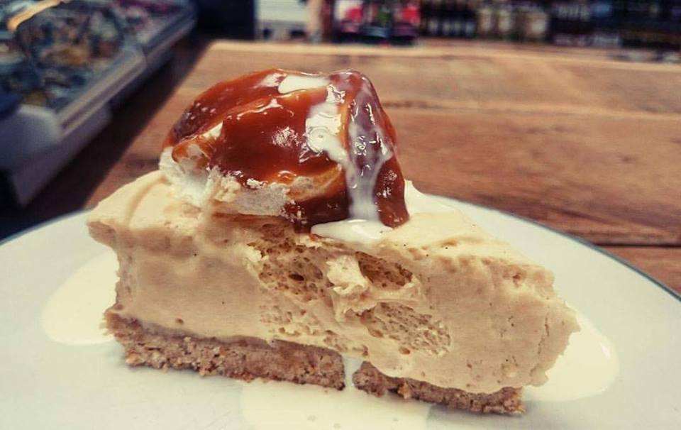 In the #cafe for #BankHolidayWeekend a very yummy #caramelcheesecake served with #cream! #foodporn #food #devon #farmshop #supportlocal