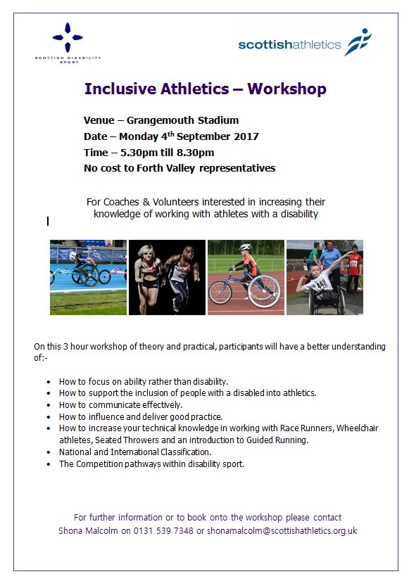 ActiveClacks's tweet photo. Brilliant chance to gain more knowledge to support #inclusion in athletics at this workshop @scotathletics #educate #inspire 🎽 https://t.co/LTfVwjeZG8