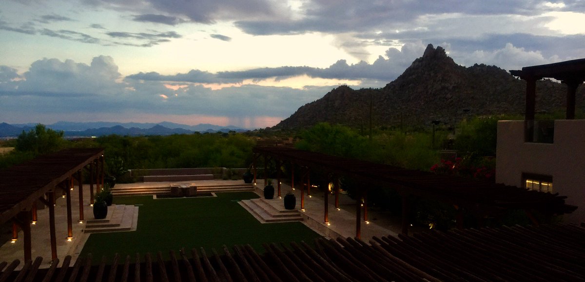 SueWhiteCally's tweet photo. Our sunset light show is about to begin with a storm brewing in the far distance.  We can always count on you @FSScottsdale #RedefineSummer https://t.co/V2YrZ5rMuN