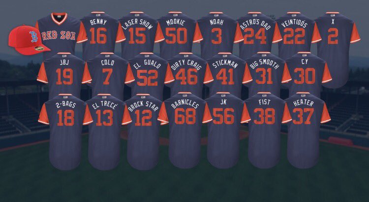 BostonStrong_34's tweet photo. Players Weekend starts tonight and ends on Sunday, here you have the jerseys. https://t.co/tSFTabz9Ex