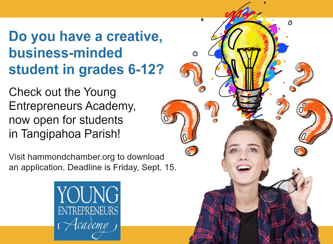 Do you have a creative student in 6-12 grade? Check out @YEAusa, now in Tangipahoa Parish! Click for application hammondchamber.org.