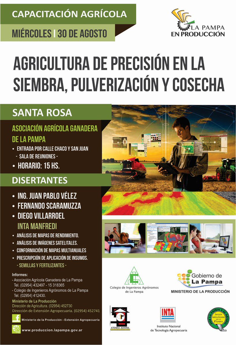 #agricultura "Capacitación Agrícola" Agricultura de precisión en la siembra, pulverización y cosecha - Santa Rosa LP
 Vía <a href="/AteneoJuvenilLP/">Ateneo Juvenil Santa Rosa</a>