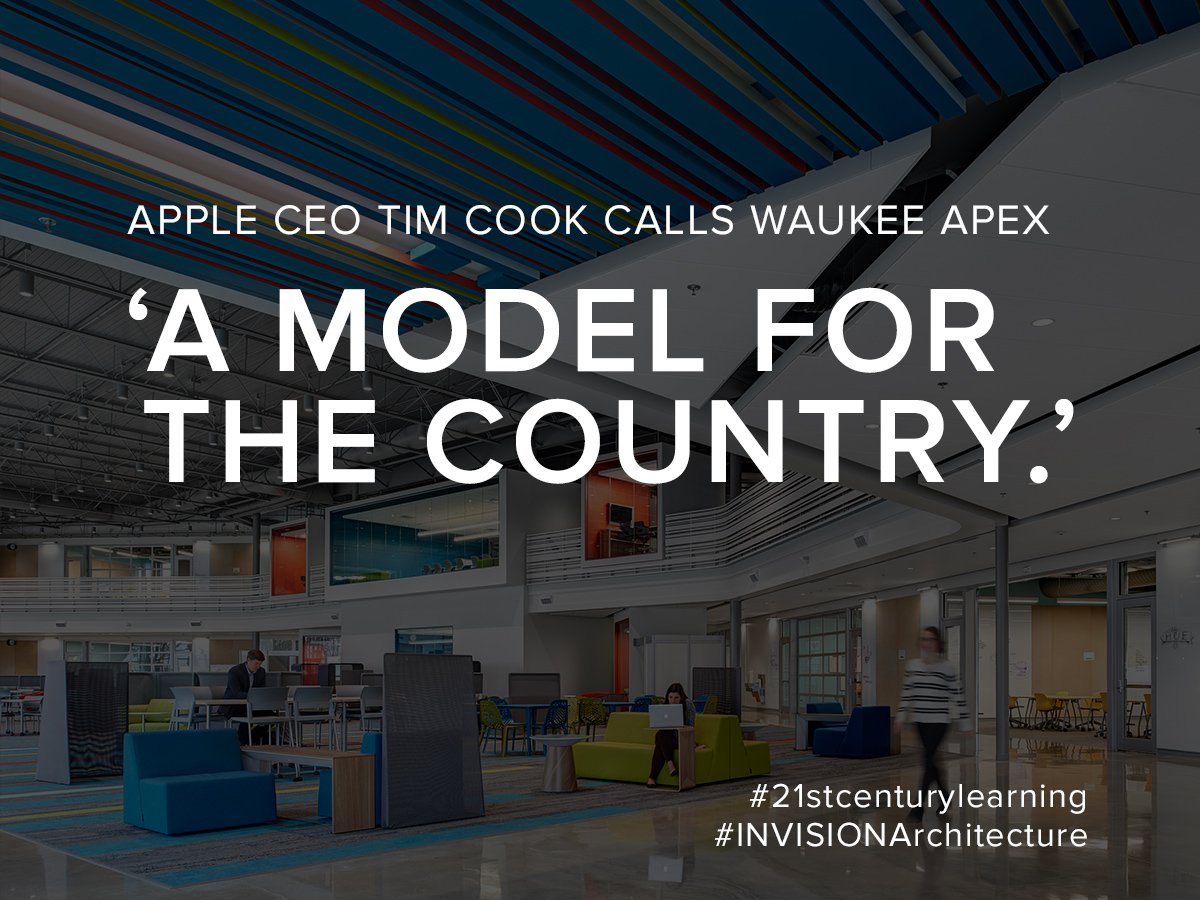 INVISIONArch's tweet photo. Apple CEO Tim Cook calls Waukee APEX ‘A model for the country.’ INVISION + CannonDesign partnered to create WILC. https://t.co/0MedUPdJiC https://t.co/IxOwxgHrCD
