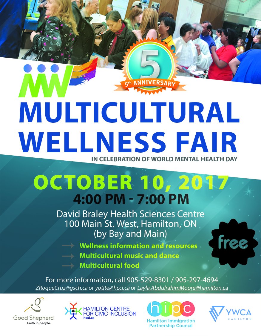 HipcHamilton's tweet photo. Save the date! 5th Multicultural Wellness Fair Oct 10, 2017. Free resources, music and food @HCCI1 @GoodShepherdHam @YWCA_Hamilton #HamOnt https://t.co/vjXVtNIbMp