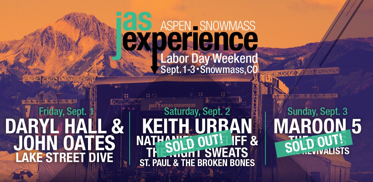 JazzAspen's tweet photo. And then there was one: One Week, One Show Left! Get @halloates &amp; @lakestreetdive tickets before they are gone too! https://t.co/0mYvb2ZCYC https://t.co/ddOgoVXoTA